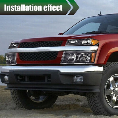 Solid Spare Fits 2004-2012 GMC Canyon Chevy Colorado Pair Headlights Front Bumper Lamps