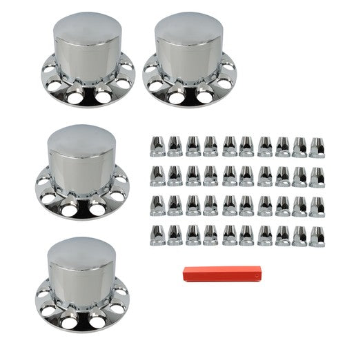 Solid Spare Set of 4 Rear Chrome Wheel Axle Hub Cover Kit Semi 33mm Nut Covers ABS Plastic