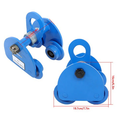 Solid Spare Manually Trolley Alloy Steel 2200lb Double Wheel I-Beam Flange Width 65-150mm