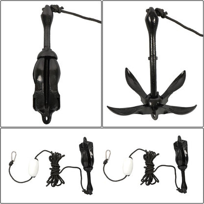 Solid Spare 2-Pack Folding Anchor Set 3.2kg Black For Grapnel Boat Marine Kayak