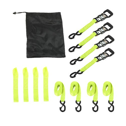 Solid Spare 4-Pack 1.6"x15' Green Ratchet Straps Kit 5,208lb Break Strength w/Safety S Hooks