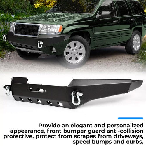 Solid Spare For Jeep Grand Cherokee WJ 1999-2004 Steel Black Front Bumper w/ D-Rings