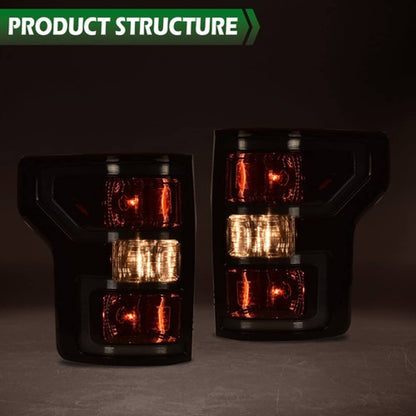 Solid Spare Fit For 2018-2020 Ford F-150 Pickup Rear Tail Lights Brake Lamps Assembly Smoke