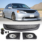 Fits 2001-2003 Honda Civic Sedan Front Mesh Grille & Clear Lens Fog Lights Lamps