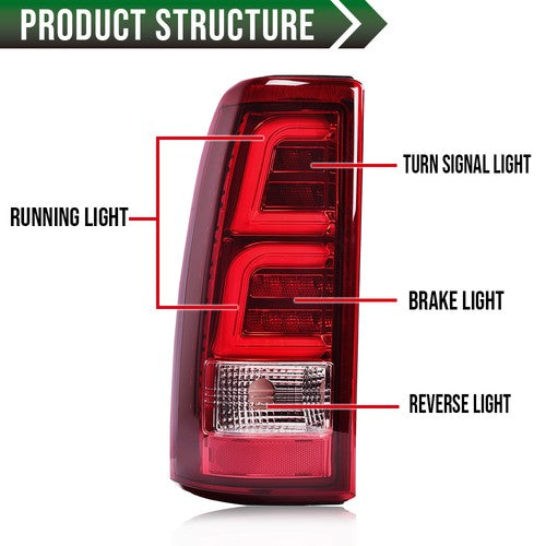Solid Spare Red LED Tail Lights Fit for 1999-2006 Chevy Silverado 99-02 GMC Sierra 1500 2500