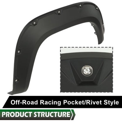 Solid Spare 4pcs Pocket Rivet Style Wheel Fender Flares Fit For 2016-2022 Toyota Tacoma