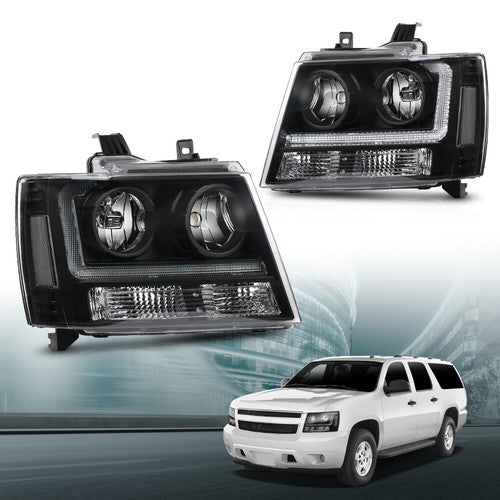 Solid Spare Smoke/Black LED DRL Headlights Fit For 07-14 Chevy Avalanche Tahoe Suburban