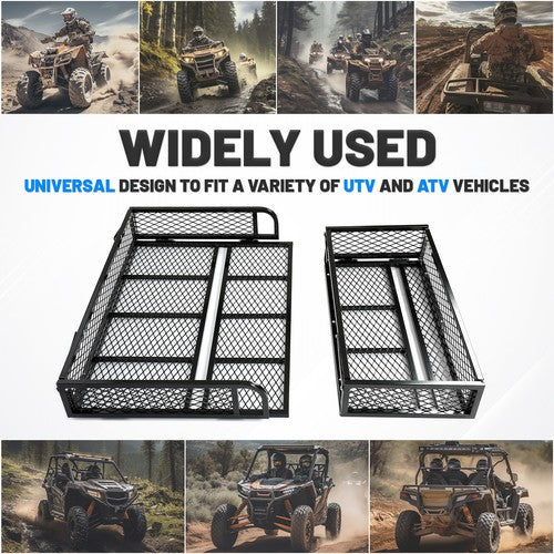 Solid Spare Front+Rear Cargo Basket Universal Luggage Carrier Mesh Rack Black Steel For ATV