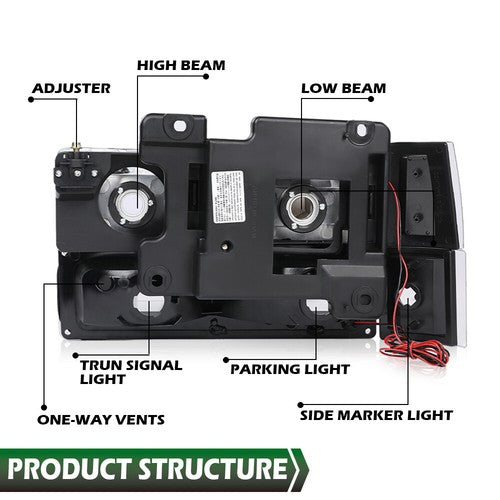 Solid Spare LED DRL Headlights+Bumper Corner Lamps Black Fit For 94-00 Chevy GMC C/K Pickup