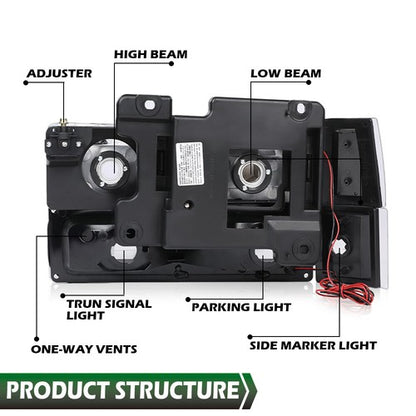 Solid Spare LED DRL Headlights+Bumper Corner Lamps Black Fit For 94-00 Chevy GMC C/K Pickup