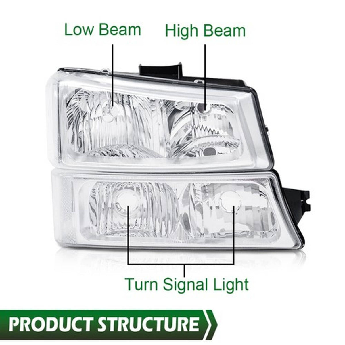 Solid Spare Fit For 03-06 Silverado Chrome Clear Corner Headlights + Signal Bumper Lamps