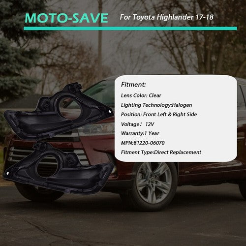 Solid Spare Front Bumper Lamps+Wiring+Switch Fit for Toyota Highlander 17-18 Clear Fog Light