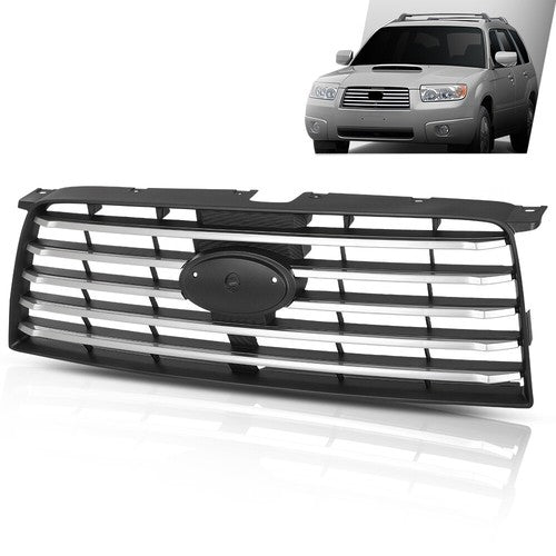 Solid Spare Fit For 2006-2008 Subaru Forester Front Bumper Upper Grille Black & Silver