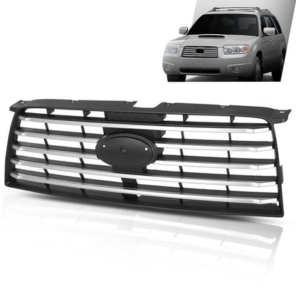 Solid Spare Fit For 2006-2008 Subaru Forester Front Bumper Upper Grille Black & Silver
