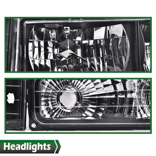 Solid Spare Fit For 1994-1998 GMC C10 C/K Sierra Clear Corner Black Headlights Bumper Lamps