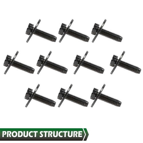 Solid Spare Fit For Ford Truck Body Bolts & U-Nut Clips- M6-1.0 x 25mm- 10mm Hex Black