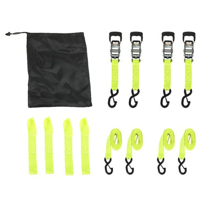 Solid Spare 4-Pack 1.6"x15' Green Ratchet Straps Kit 5,208lb Break Strength w/Safety S Hooks