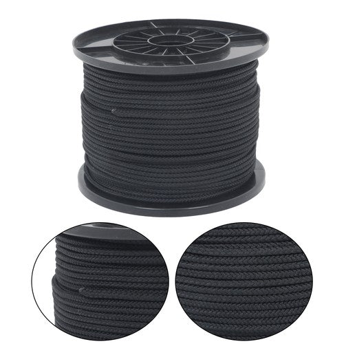 Solid Spare 3/16 inch Black Polypro Rope 500 Feet Hollow Braid Tensile Strength 750 Pounds