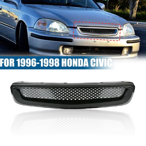 Black Mesh ABS Front Hood Grille Grill For 1996-1998 Honda Civic EJ JDM Type R