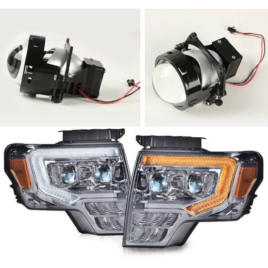 Solid Spare Fit For 09-14 Ford F-150 F150 Dual LED Projector Headlights Lamps Smoke/Chrome