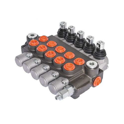 Solid Spare 5 Spool 3625PSI Hydraulic Monoblock Double Acting Control Valve 11 GPM SAE Ports