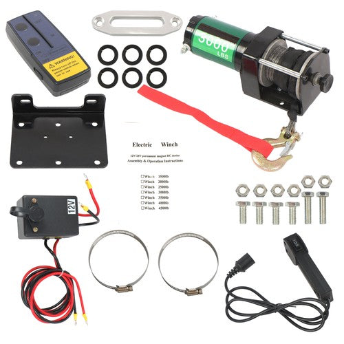 Solid Spare 12V 3000LBS 1.3HP Electric Winch 32ft Synthetic Rope Wireless & Wired Remote