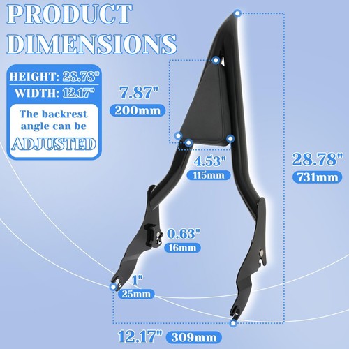 Solid Spare 28" Tall Passenger Backrest Sissy Bar For Harley Road King Street Glide 2009-25