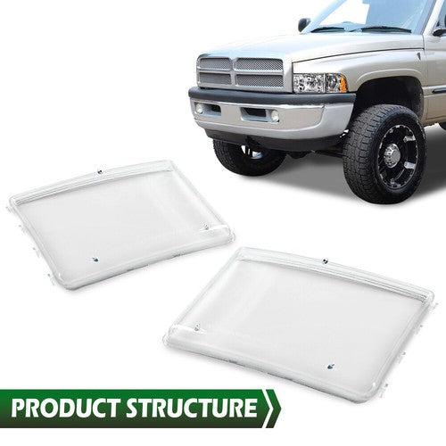 Solid Spare Fit For 1994-2002 Dodge Ram 1500 2500 3500 Clear Headlight Replacement Lens