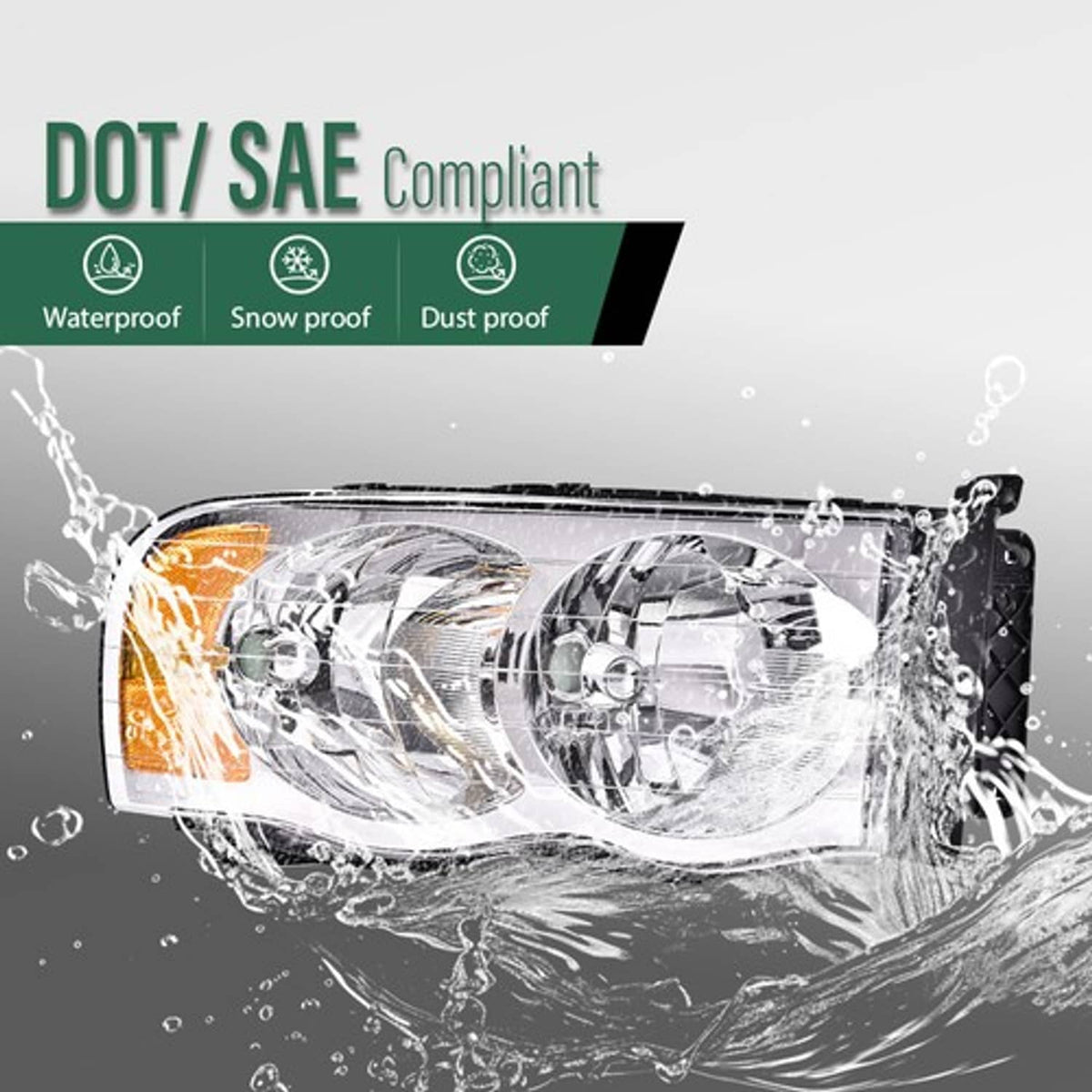 Solid Spare Fit For 2002-2005 Dodge Ram 1500 2500 3500 Clear Lens Amber Corner Headlights