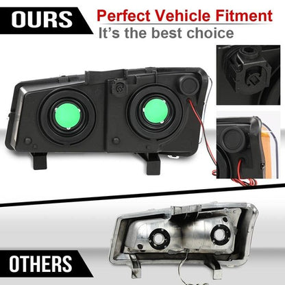 Solid Spare Amber/Chrome Headlights+Fog Lights Fit For 2003-2007 Chevy Silverado Avalanche