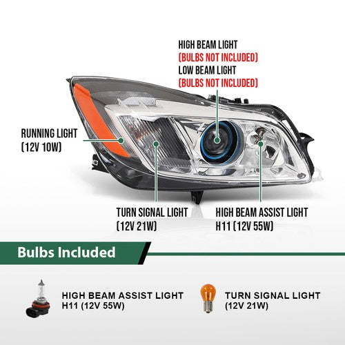 Solid Spare HID/Xenon Projector Headlight Headlamp Right Side Fit For 2009-2012 Buick Regal