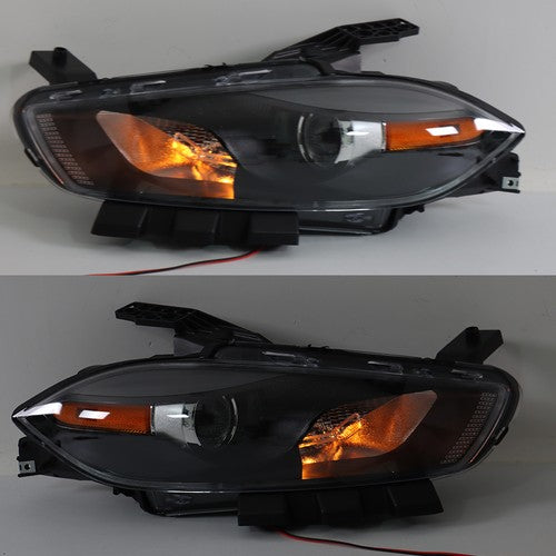 Solid Spare For Dodge Dart 2013-2016 Driver+Passenger Side Halogen Black Housing Headlights