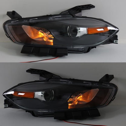 Solid Spare For Dodge Dart 2013-2016 Driver+Passenger Side Halogen Black Housing Headlights