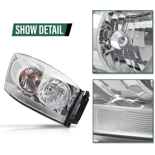 Solid Spare Clear Chrome Headlights Fit For 06-08 Dodge Ram 1500/2006-09 Ram 2500 3500