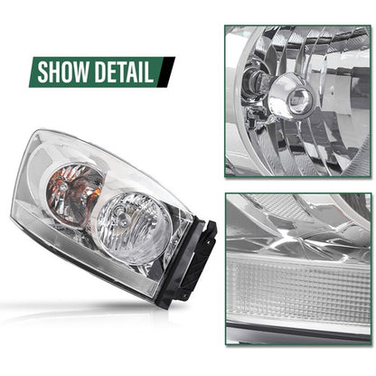Solid Spare Clear Chrome Headlights Fit For 06-08 Dodge Ram 1500/2006-09 Ram 2500 3500