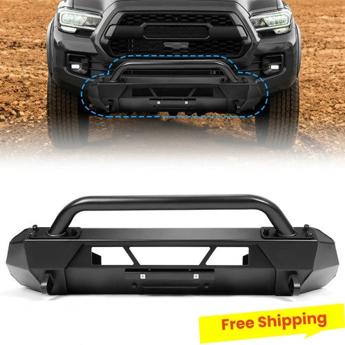 Solid Spare Steel Front Stubby Bumper Guard Bull Bar Hidden Winch For Toyota Tacoma 16-2023