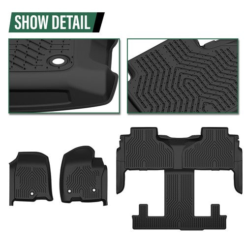 Solid Spare TPE 3 Rows Floor Mats Liner Fit For 21-24 Tahoe Yukon Escalade Bucket Seat