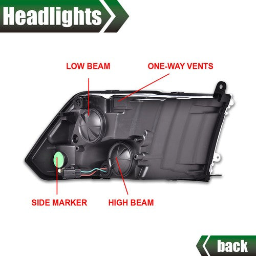 Solid Spare Fit For 09-18 Ram 1500 2500 3500 Black Housing Amber Corner Headlights