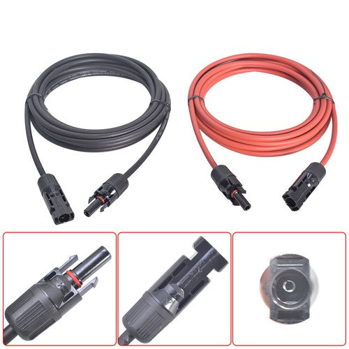 Solid Spare 1 Pair 12AWG 15ft Black+Red Solar Panel Extension Cable Wire Connector