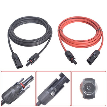 Solid Spare 1 Pair 12AWG 15ft Black+Red Solar Panel Extension Cable Wire Connector