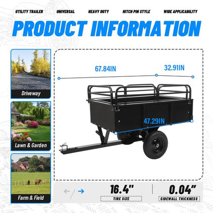 Solid Spare For UTV ATV Heavy Duty Dump Cart Garden Utility Trailer Yard Lawn Mower 750lb