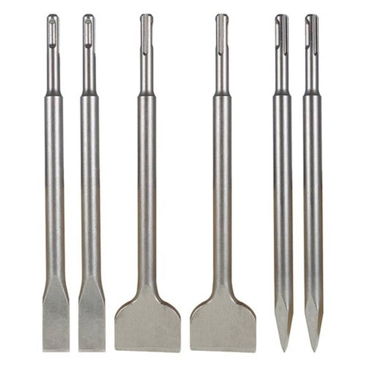 Solid Spare Concrete Drill Bit Set 6-Pack Includes Point Chisel + 20mm & 40mm Flat Chisel