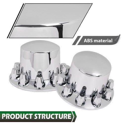 Solid Spare New 4pcs Rear Wheel Axle Hub Covers Semi Truck Silver Hubcaps Kits 33MM Lug Nuts