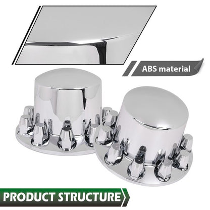 Solid Spare New 4pcs Rear Wheel Axle Hub Covers Semi Truck Silver Hubcaps Kits 33MM Lug Nuts