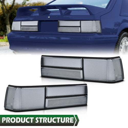 Solid Spare Fit For 87-93 Ford Mustang Fox Body LX Style Smoke Tail Light Lens Left+Right