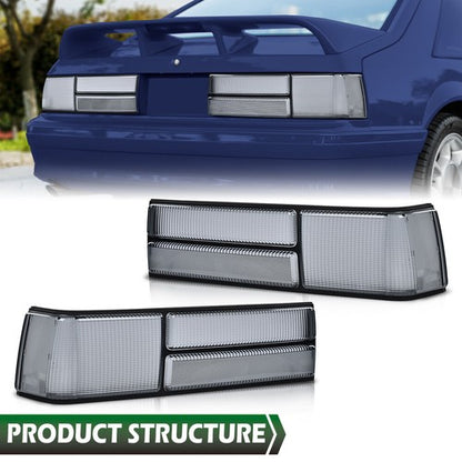 Solid Spare Fit For 87-93 Ford Mustang Fox Body LX Style Smoke Tail Light Lens Left+Right