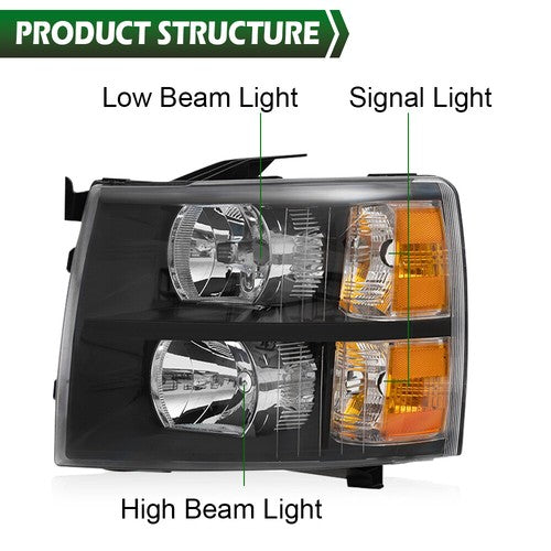 Solid Spare FIT FOR 07-13 CHEVY SILVERADO LEFT+RIGHT HEADLIGHTS +SMOKED FOG LAMPS BLACK
