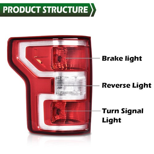 Solid Spare Fit For 2018-2020 Ford F150 F-150 Left Side Red Rear Tail Lights Replacement
