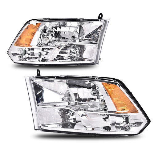 Solid Spare Chrome Quad Amber Headlights For 2009-2018 Dodge Ram 1500 2500 3500 Headlamps
