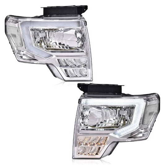Solid Spare Pair Chrome/Clear LED DRL Headlights Front Lamps Fit For 09-14 Ford F-150 Pickup